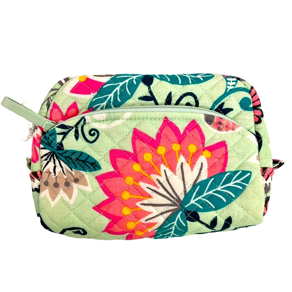 Vera Bradley NWT Iconic Medium Cosmetic Bag Mint Flowers Design Green Floral